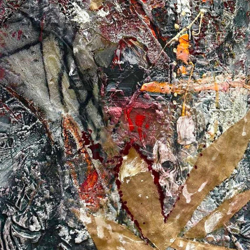 Collage, Acryl, Kohle auf Leinwand, 100 x 80 cm