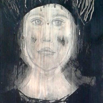 Holzschnitt mit Gouache und Bleistift